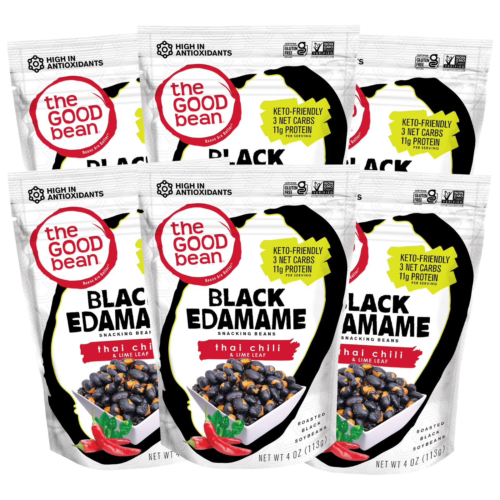 The Good Bean Black Edamame Snacking Beans Thai Chili and Lime Leaf